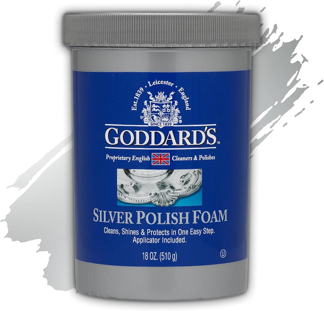 Goddard's Silver Polish Foam  Silver Jewelry Cleaner for Antiques, Accessories, Ornaments & More  Cleaner for Silverware Protection  Tarnish Remover for Jewelry w/Sponge Applicator (18 oz)