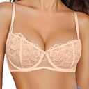 Avidlove Women's Sexy Lace Bra Sheer Balconette Underwire Unlined Everyday Bras Lingerie, Champagne, Size M