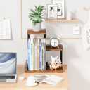 Gannyfer Office Decor Desk Shelf Organizer - Wood Desktop Shelf, Freestanding Desk Hutch, 3 Tier Storage Display Rack, Small Bookshelf with Metal Frame for Books/Plants/Toys (Rustic Brown Black), Art Deco