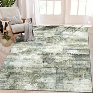 3x5 Rug, Small Area Rug for Living Room, Bedroom, Kitchen, Machine Washable Non-Slip Throw Rug, Modern Abstract Carpet for Entryway Nursery Coffee Table, Green