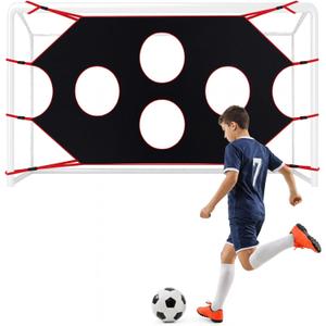 Outus Soccer Target Net Compatible with 12 x 6 Ft/ 3.66 x 1.83 M Goal Adjustable Training Aid Equipped with 10 Holes Target Portable Accessories for 7v7 Mini Soccer Outdoor Activities
