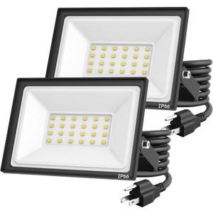 2-Pack 30W LED Flood Lights Outdoor  5400 Lumens Super Bright Security Lighting, IP66 Waterproof, 5000K Daylight  Energy-Efficient Outdoor Lights for Garage, Garden, Lawn, Backyard