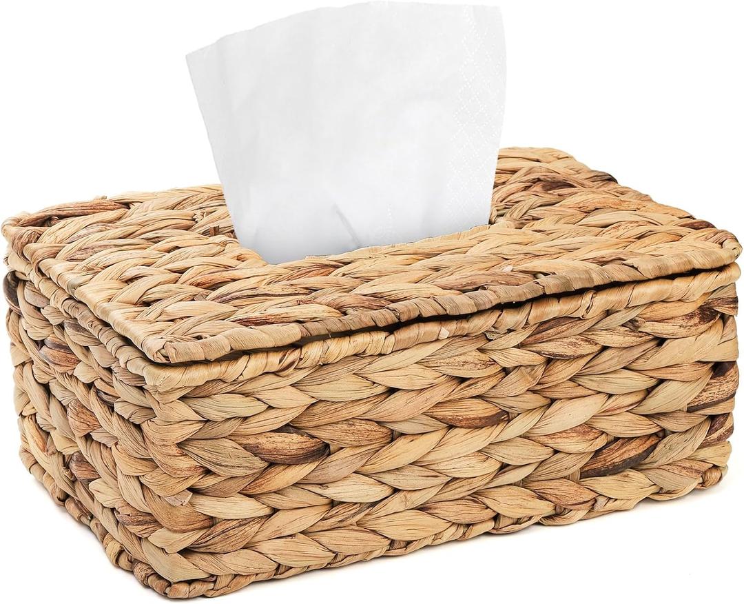 ZEAYEA Tissue Box Holder, Woven Tissue Box Cover with Flip-Open Top, Rectangular Rustic Facial Tissue Holder Decorative for Living Room, Kitchen Countertop, Office, Restaurant, Coffee Table, Bathroom