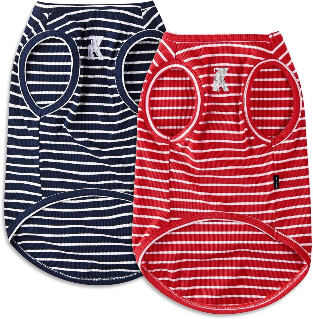 Koneseve Dog Shirt Vest Lightweight Stretchy Dog T-Shirts Soft Cool Sleeveless Stripe Vests Breathable Clothes for Puppy Kitty Cats Large Dogs 2 Pack Red + Blue [L/Large]