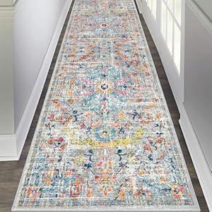 Pauwer Boho Hallway Runner Rug 2'8" x 8' Washable Entryway Area Rugs Non Slip Farmhouse Vintage Floor Mat Carpet Runner for Hallways Laundry Room Kitchen Bathroom Bedroom
