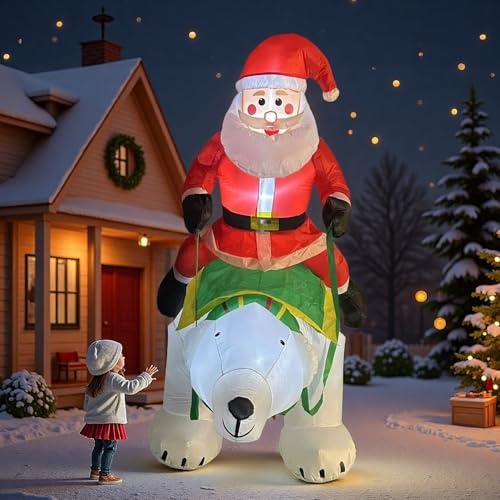 6 FT Christmas Inflatables Santa Clause Riding Bear with Shaking Head Outdoor Decorations Blow Up Yard Decor with LED Lights for Xmas Holiday Party Indoor Garden Lawn Décor