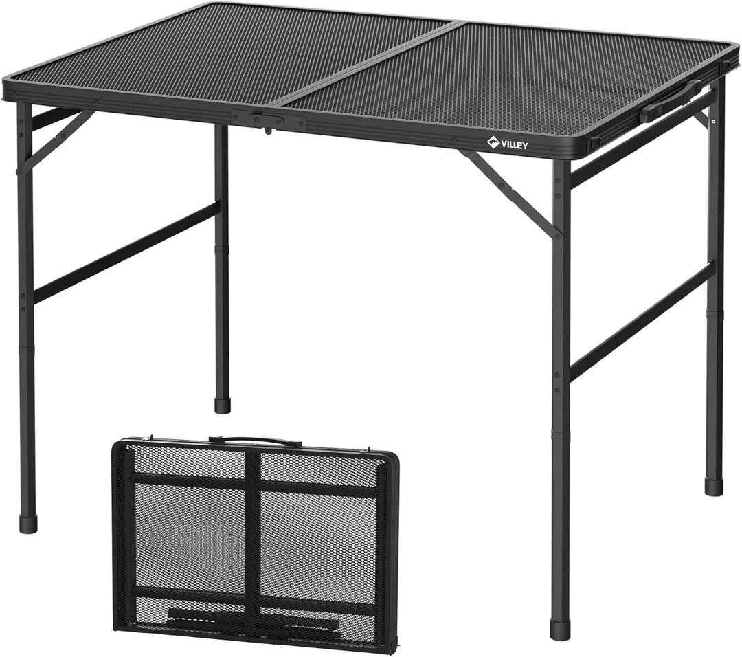 VILLEY Grill Table, 3ft Folding Camping Table with Aluminum Adjustable Legs, Portable Lightweight Camp Table for Beach Picnics and Outdoor Cooking, 3 Feet X 23.6 Inches X 25 Inches