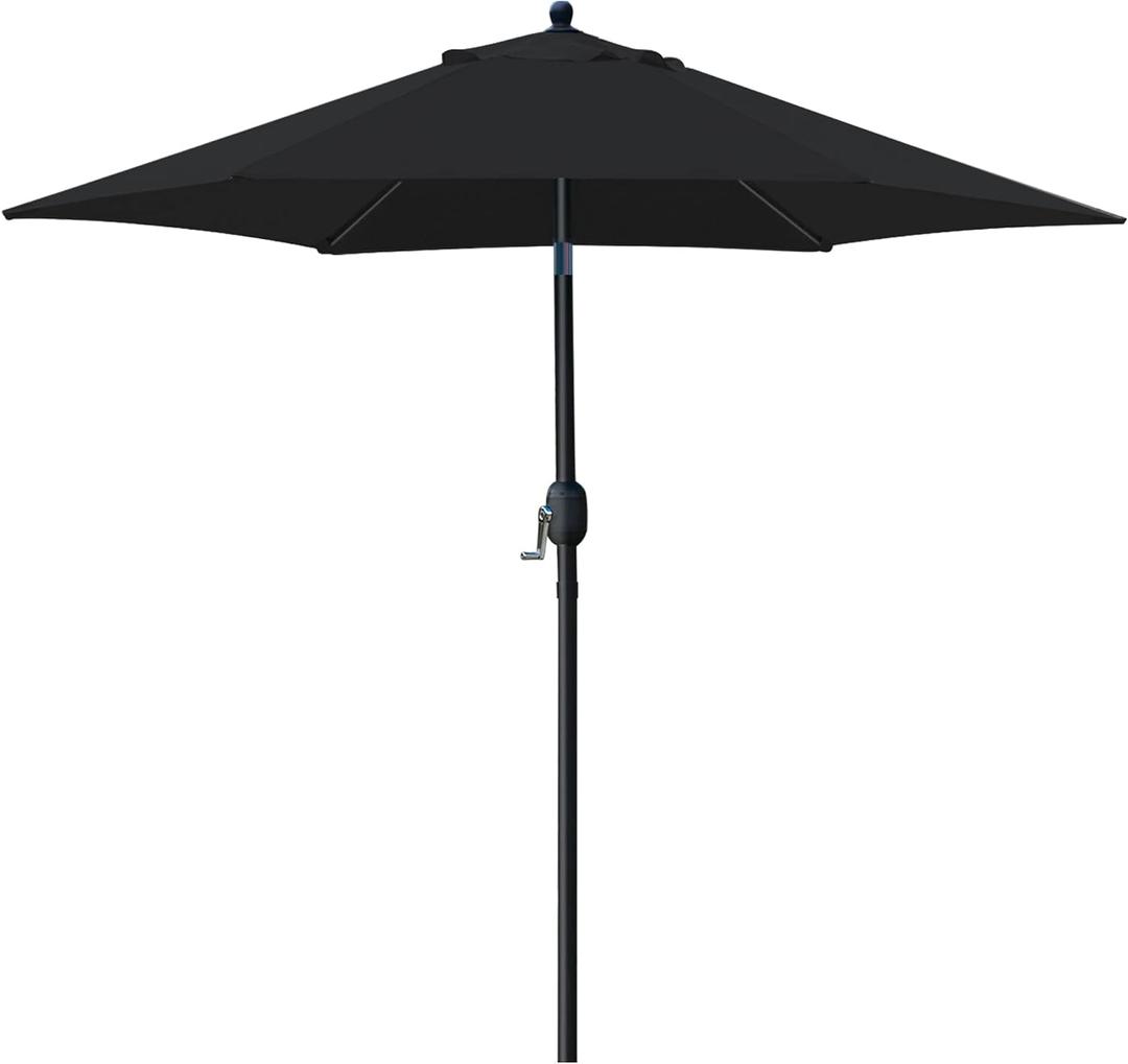 Sunnyglade 7.5' Patio Umbrella Outdoor Table Market Umbrella with Push Button Tilt/Crank, 6 Ribs (Black)
