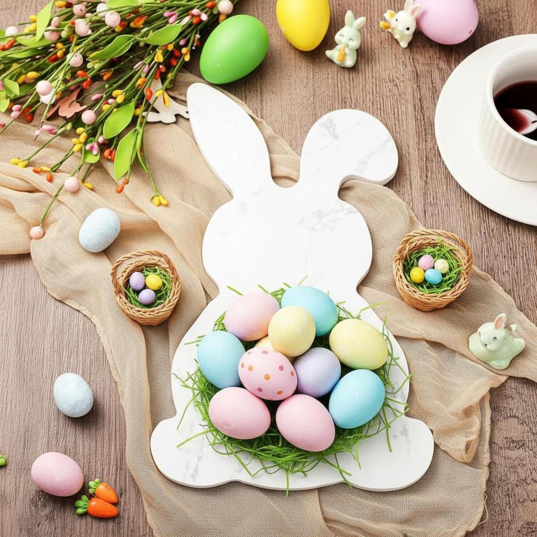Easter White Bunny Cheese Board 11.8 x 7 Inch Charcuterie Cutting Board Large Decorative Stone Food Plate Tray for Easter Decoration Charcuterie Kitchen