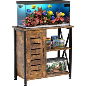 Herture 20-29 Gallon Fish Tank Stand, Aquarium Stand with Cabinet Accessories Storage, Heavy Duty Metal Frame, 31.49" L*15.74" W Tabletop, 330LBS Capacity, Rustic Brown PG07YGN