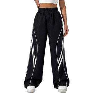 Women's Wide Leg Track Pants Baggy Y2k High Waisted Dance Parachute Trousers Steertwear S