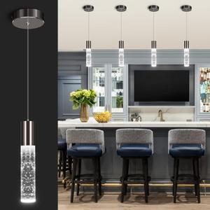 OKELI Modern Pendant Light,LED Bubble Crystal Kitchen Island Lights Fixtures,Black Mini Single Pendant Lighting for Kitchen Island Bar,6W,6000K,ETL,1Pack (9.8inch-1P)