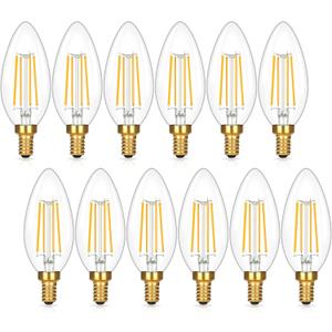 Brightever E12 Candelabra LED Light Bulbs 60W Equivalent, 2700K Soft White, 620Lumens 6W LED Chandelier Bulb, B11 Filament Clear Candle Light Bulbs Dimmable, Pack of 12 Small Base Bulbs