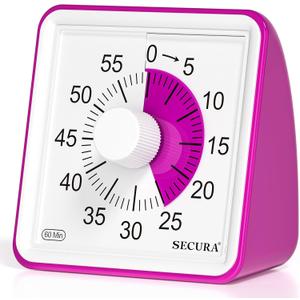 Secura 60-Minute Visual Timer, Classroom Timer, Countdown Timer for Kids and Adults, Time Management Tool for Teaching (Violet & Violet)