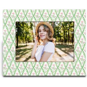 SNNDER Pink and Green Chinoiserie Floral Picture Frame 4x6, Grandmillennial Flower Photo Frame, Rustic Cottagecore Wild Flower Wooden Picture Photo Frames for Desk Tabletop Wall Display Decoration
