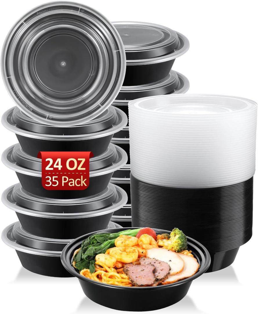 SHOPDAY Meal-Prep-Containers-35 Pack 24 oz Plastic-Food-Storage-Containers-with-Lids, Disposable-Food-Prep-Containers-Microwave-Safe, Meal-Prep-Bowls-Reusable, To-Go-Contianers-for-Lunch