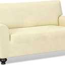 URBANLIFE 1-Piece Stretch Sofa Slipcovers for 3 Cushion Couch, Super Stretch Spandex Non-Slip Sofa Cover with Elastic Bottom, Machine Washable Furniture Protector for Kids & Pets, Cream