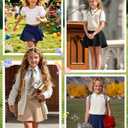 LessonZoo 3 Pack Girls' Uniform Skirts School Pleated Flared High Waist Mini Skorts Built in Shorts with Pockets (Black, Navy Blue, Khaki,7-8 Years) 