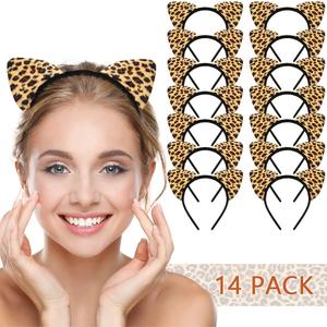 LIONSOUL Cheetah Ears Headband for Women Leopard Cheetah Print Birthday Party Decorations Supplies (Yellow)