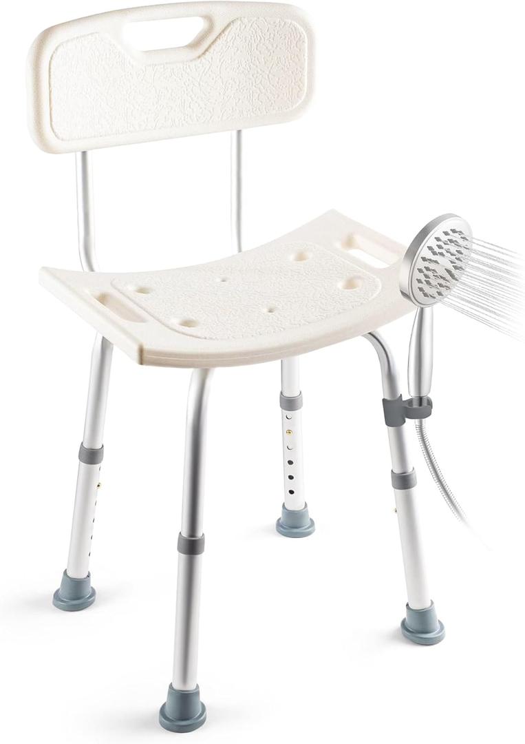 Dr. Kay's Adjustable Height Shower Chair Seat for Inside Shower, 350 lbs Heavy Duty Bathroom Stool for Bathtub, Safety Bath Bench with Backrest for Elderly and Disabled