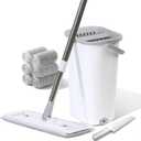 TODAYGO Wall Floor Mop Kit: Long Handle Scrubber with Wringer Washable Microfiber for Kitchen Bathroom & Hardwood - Womens All-Purpose Cleaning Tools (Gray)