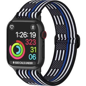 2 x Nylon Apple Watch Bands Unisex - iWatch 1/2/3/4/5/6/7/8/9/SE/Ultra 2 Bands for 38mm/40mm/41mm/42mm/44mm/45mm/49mm - Variety Multipack 1-8 (Pack A: US Flag Blue Line)