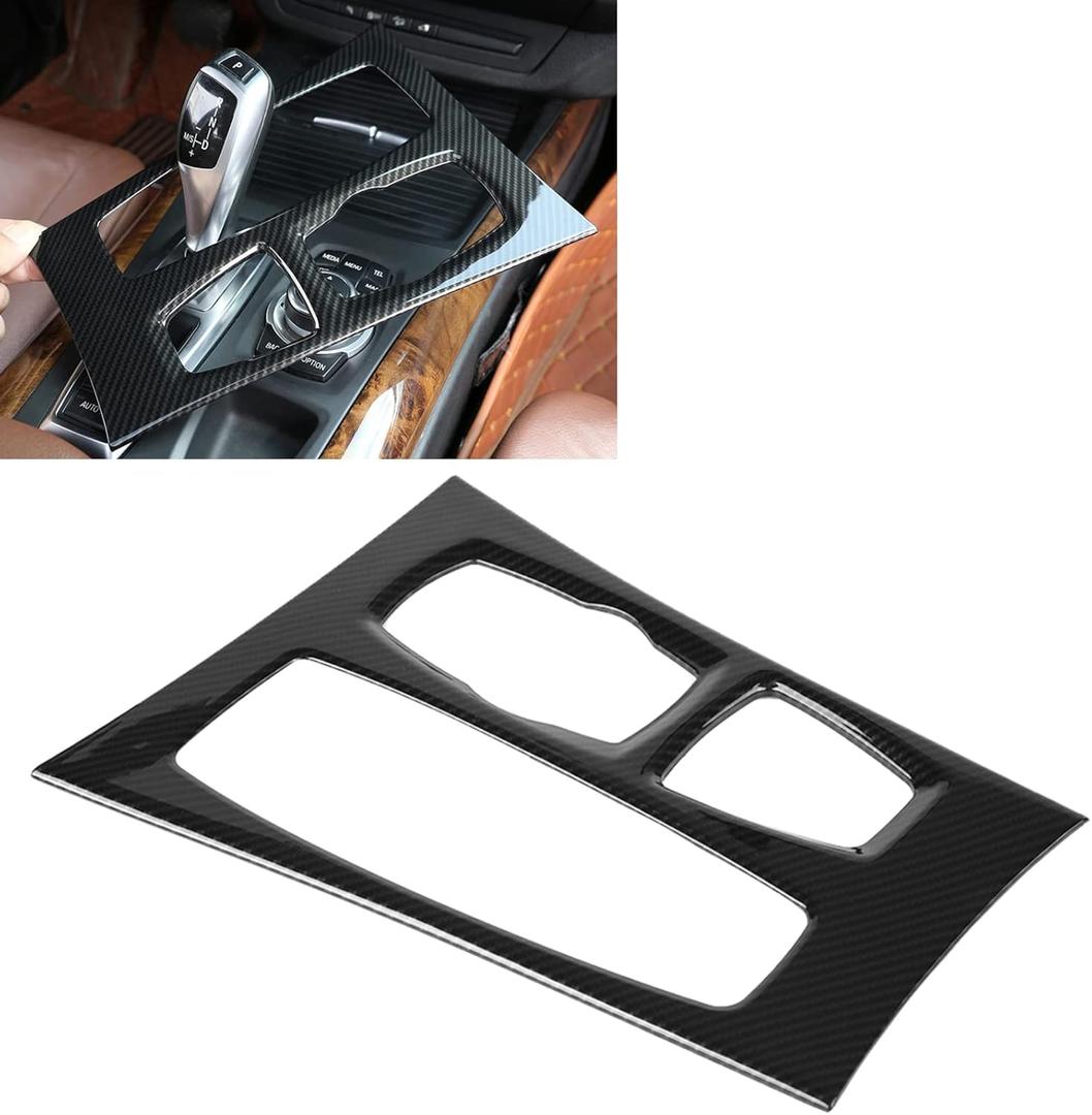Acouto Center Console Gear Shift Panel Cover Trim for X5 E70 for X6 E71 2010-2013 Carbon Fiber Center Control Shift Knob Panel Frame Cover Car Interior Decoration Left Hand