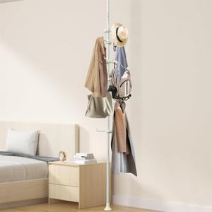 BeBecome Coat Rack, Telescopic Free-Standing Clothes rack for Hanging Clothes, 70" - 125" Adjustable Floor to Ceiling Heavy Duty Garment clothing Rack, for Clothes Coats Easy to Assemble White