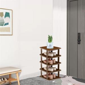 Bamboo Vertical Shoe Rack for Entryway, Narrow Shoe Rack Stackable, Minimalist Shoe Storage, 5 Tier Brown Standing Shoe Organizer for Garage Corner Bedroom Hallway (Brown, 5-Tier)