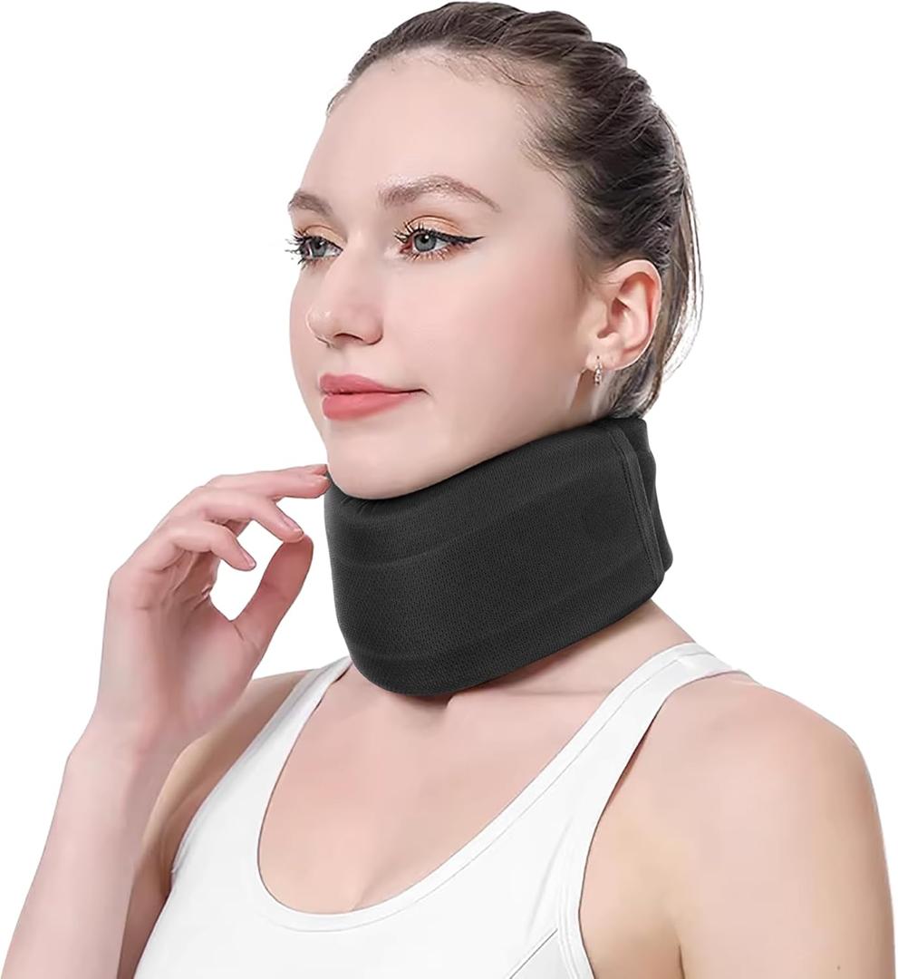CozyHealth Neck Brace for Neck Pain and Support, Soft Neck Support Relieves Pain & Pressure in Spine for Women & Men, Wrap Align Stabilize Vertebrae Foam Cervical Collar for Sleeping (Black, S, 3" Middle Height)