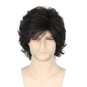 Men's Wigs 70s Wigs for Men Black Short Wavy Fluffy Wig Halloween Costume Wig