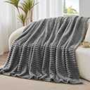 BEDELITE Fleece Throw Blanket for Couch - 300GSM Soft & Warm Fluffy Grey Blanket, Decorative and Giftable Striped Blankets for Women, Men, 50"x60"