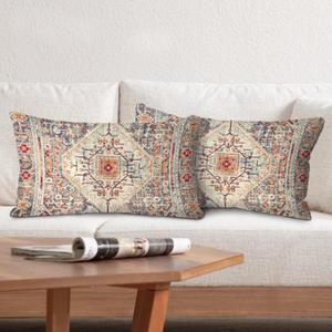 Boho Throw Pillow Covers 12x20 inch Set of 2,Boho Vintage Carpet Pattern Antique Ethnic Decor Double Sided Pattern Cushion Cover Soft Pillow Case Living Sofa Room Bed Square Pillow Cover