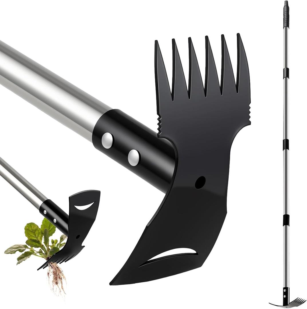 Mitclear Weed Puller Tool with Long Handle(58IN), 2-in-1 Gardening Hand Tools Weeds Remover, Weeder Rake & Garden Hoe Combo, Manual Weeding Puller Tool for Garden Yard Patio Lawn