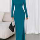 PRETTYGARDEN Fall Dresses for Women 2026 Long Sleeve Bodycon Mock Neck Ruched Maxi Formal Cocktail Wedding Guest Dress (Blue, XL)