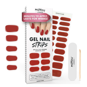MOYOU LONDON Semi Cured Gel Nail Strips - 20 Pcs. Waterproof Gel Nail Wraps, Cures in Sunlight or UV/LED Lamp, Lasts Up to 2+ Weeks, Stretchable, Easy to Apply & Remove, Vegan & Cruelty-Free
