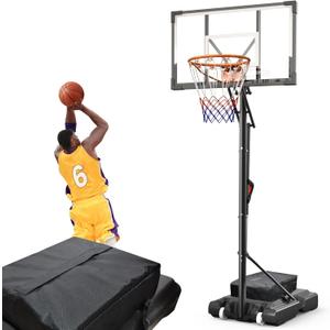 Basketball Hoop Outdoor 10 FT Height Adjustable Basketball Goals Systems Portable with 44" Backboard and Wheels for Youth Adults Kids - Backyard, Driveway, Indoor Play (Large, black)