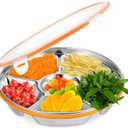 Luxshiny Divided Serving Tray with Lid 6 Compartments Stainless Steel Snack Tray Vegetable Fruit Platter for Family Gatherings Picnics and Office Lunches