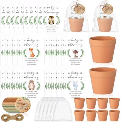 Ctosree 50 Sets Woodland Baby Shower Favors for Guests Baby Is Blooming Themed Seed Packets Include Self Adhesive Seed Packets Flowerpot Thank You Tags Organza Bags for Woodland Animal Party Favors