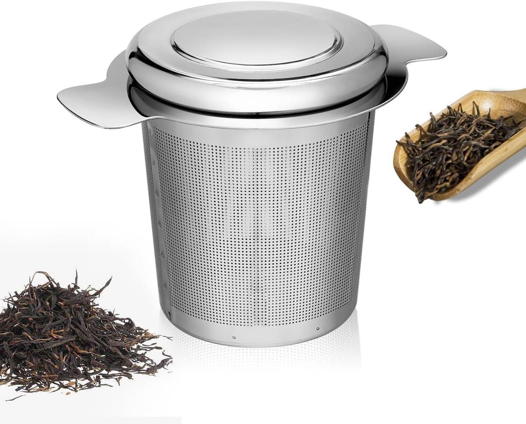 3 x LHS Loose Leaf Tea Infuser, Tea Filter, Stainless Steel Infuser Basket, Extra Fine Mesh Tea Strainer for Loose Tea, Perfect Size Double Handles, Tea Infuser with Lid Fits Most Tea Pots, Mugs, Cups