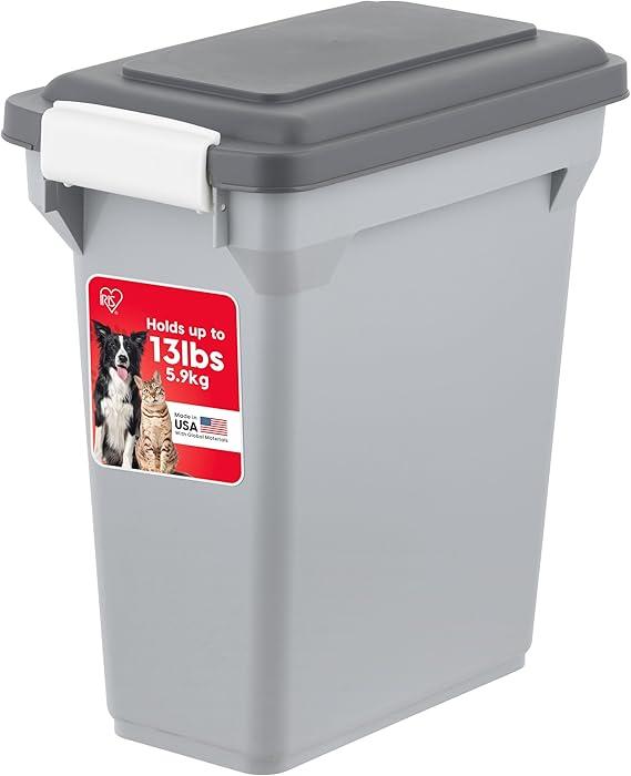IRIS USA Dog Food Storage Container, Airtight Lid, 2-Cup Scoop, Up to 13 Pounds Pet Food Storage, Versatile Pet Food Bin, Treats, BPA Free, Gray/Dark Gray
