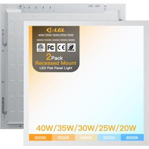 2x2 LED Flat Panel Light,Selectable 5CCT,0-10V Dimmable,5200LM,2Pack