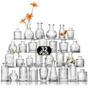 Aheroi 32 Pcs Bud Vase Set, Clear Vases for Centerpieces, Cute Glass Bud Vases Small Vases for Flowers, Mini Vase Flower Vase Set for Wedding Decorations, Room Office Table Decor