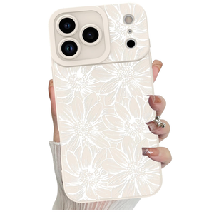 MZELQ for iPhone 17 Pro Case 2025 Case, Silicone Sunflower Floral Flower Cute Pattern, Camera Protection Soft Slim Shockproof for Girls Women -White