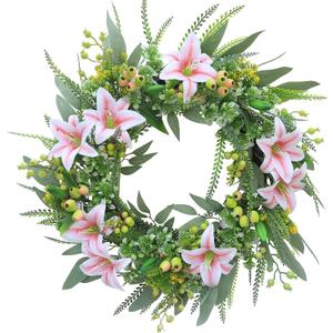 ChrisXiao Wreaths for Front Door 20 Inch Green Spring Wreath All Season Decorative Wreath for Home Front Door, Porch, Window, Farmhouse Porch Party Outdoor Decoration Wreaths