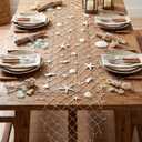 LemonRoad 13 x 72 Inch Nautical Fish Net Table Runner Fish Net Decoration with 34 Pcs Starfish Seahorse and Seashells for DIY Assembly for Ocean Nautical Beach Themed Party Decor(White)