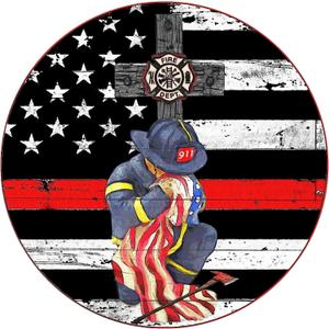 Round Metal Tin Sign Rustic Wall Decor Wall Plaque Firefighter Wreath Sign, Firefighter Respect Sign, Home Garden Kitchen Bar Cafe Restaurant Garage Wall Decor Retro 12x12inch (Style-52)