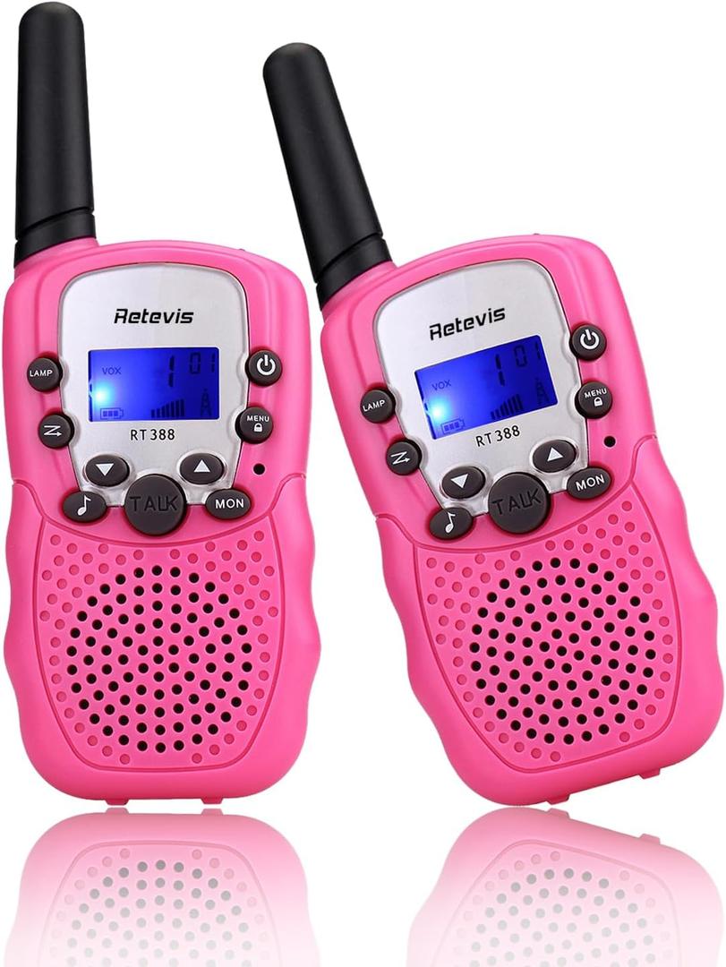 Retevis RT388 Walkie Talkies for Kids, Kids Toys for 4 5 6 7 8 9 10 11 12 Year Old Girl Birthday Gift, 22 CH LCD Flashlight, Pink Walkie Talkies Birthday Decorations Toys for Girls(Pink, 2 Pack)