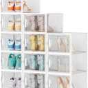 Shoe Storage, 12 Pack X-Large Shoe Organizer for Closet, Shoe Boxes Clear Plastic Stackable Shoe Storage Boxes for Size 13 (White)