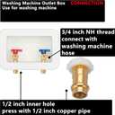 (1 Pack) Lidertik Washing Machine Outlet Box Press with Center Drain, Inlet 1/2 inch Press connect x Outlet 3/4 inch NH Thread LI-XYJH-560-LK